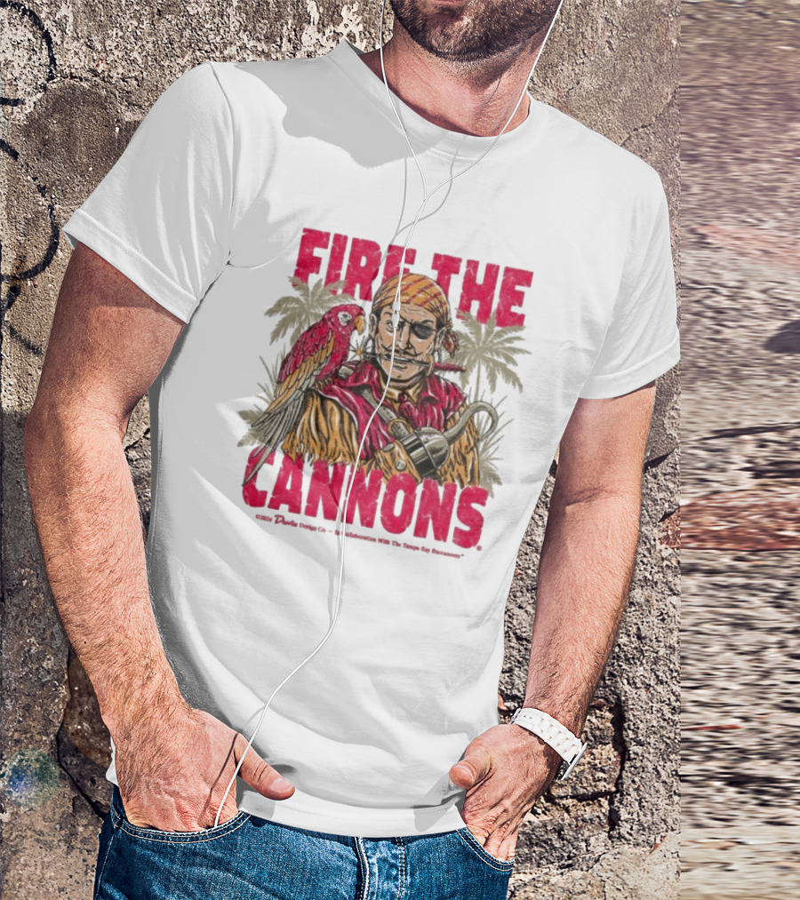 Fire The Cannons Buccaneers Pirate Parrot Palm Trees T-Shirt