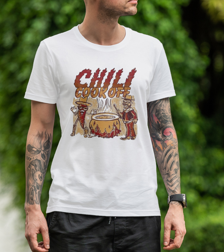 Chili Cookoff Spicy Pepper Cowboy And Chef Duel Over Fiery Pot T-Shirt