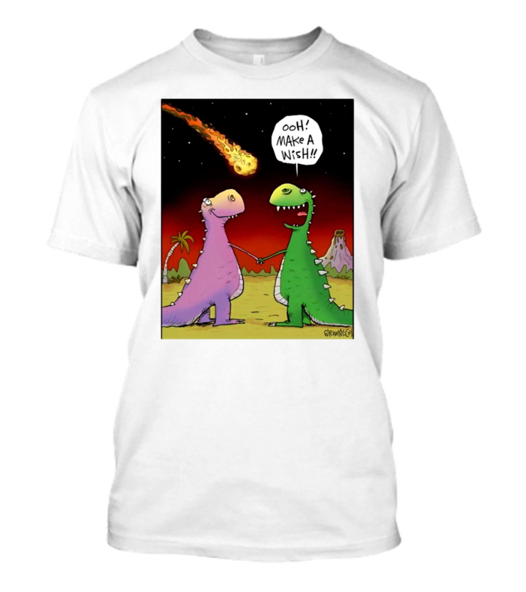 Glenn Mccoy Dinosaur Cartoon Ooh Make A Wish Meteorite Scene T-Shirt