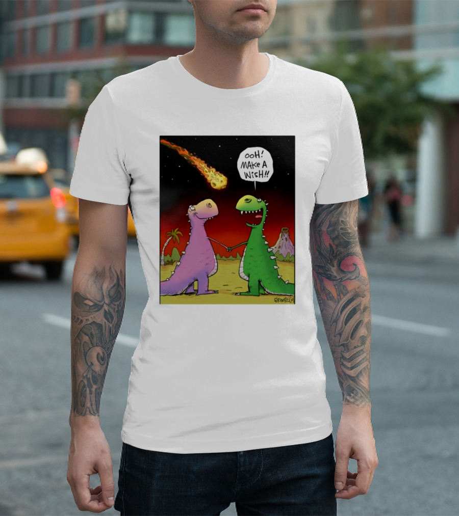 Glenn Mccoy Dinosaur Cartoon Ooh Make A Wish Meteorite Scene T-Shirt