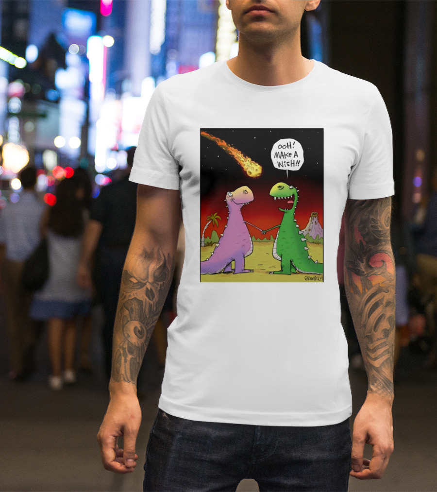Glenn Mccoy Dinosaur Cartoon Ooh Make A Wish Meteorite Scene T-Shirt