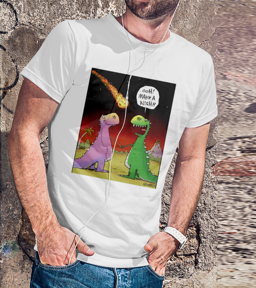 Glenn Mccoy Dinosaur Cartoon Ooh Make A Wish Meteorite Scene T-Shirt