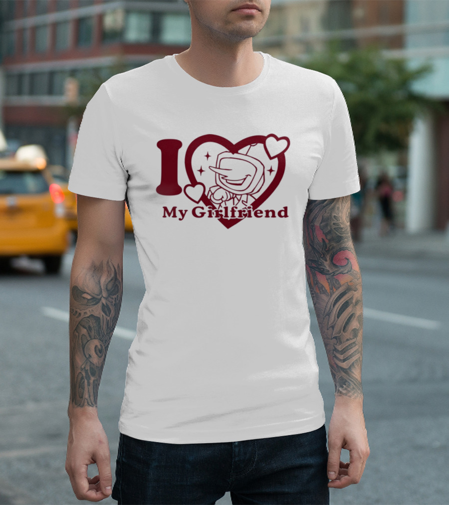 I Love My Girlfriend Mr. Tenna Heart Design T-Shirt