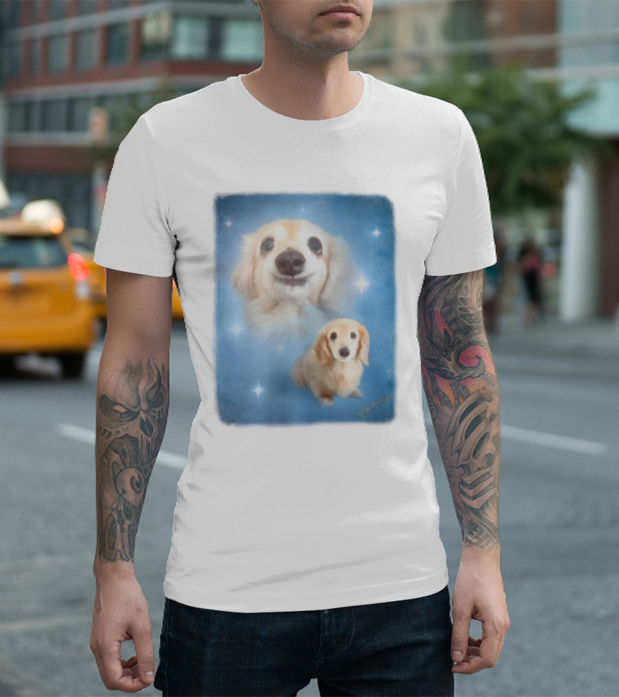 Olan Meows Bella Dog Portrait Classic Blue Stars T-Shirt