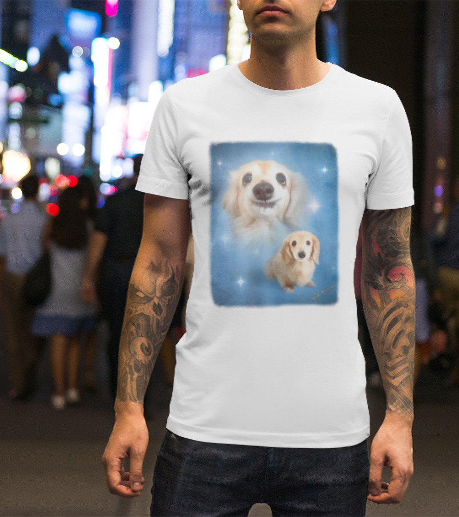 Olan Meows Bella Dog Portrait Classic Blue Stars T-Shirt