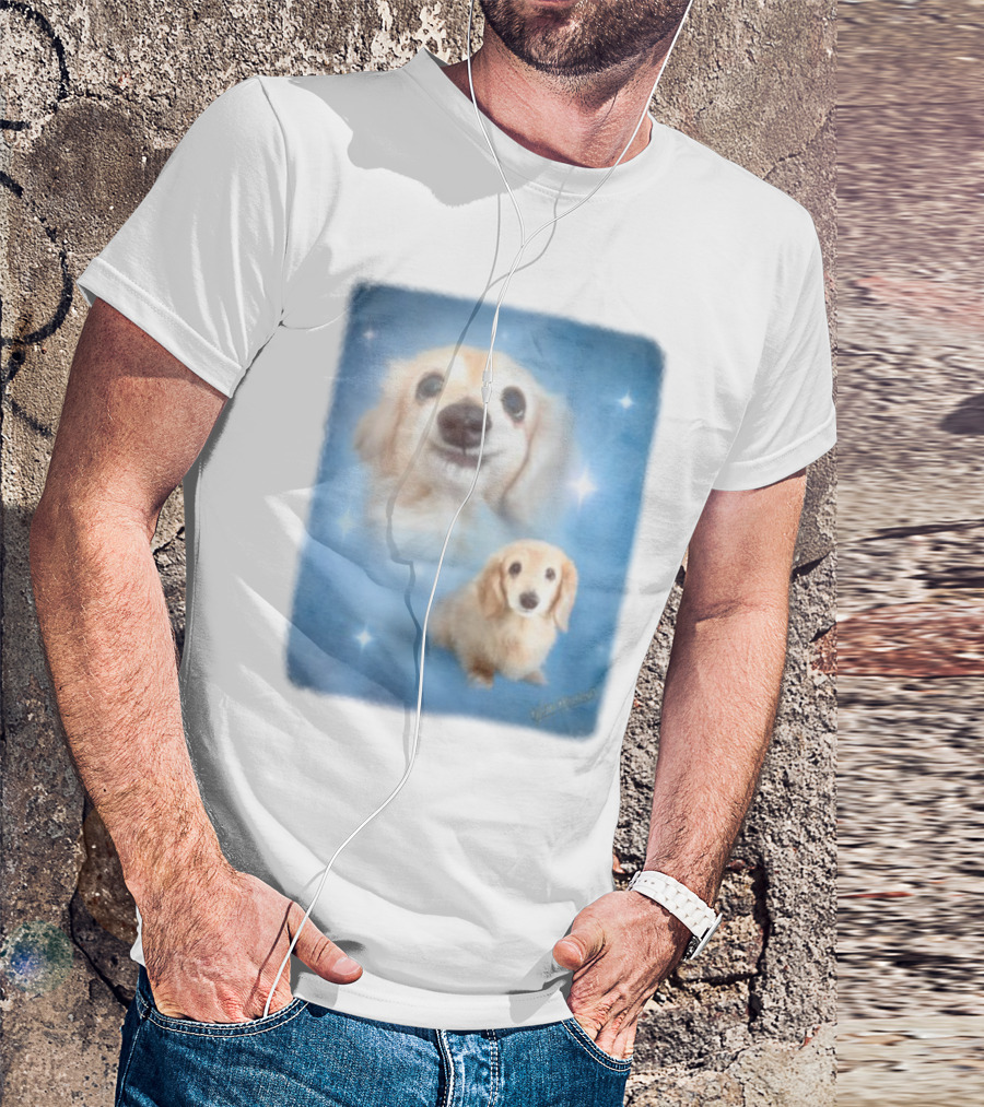 Olan Meows Bella Dog Portrait Classic Blue Stars T-Shirt