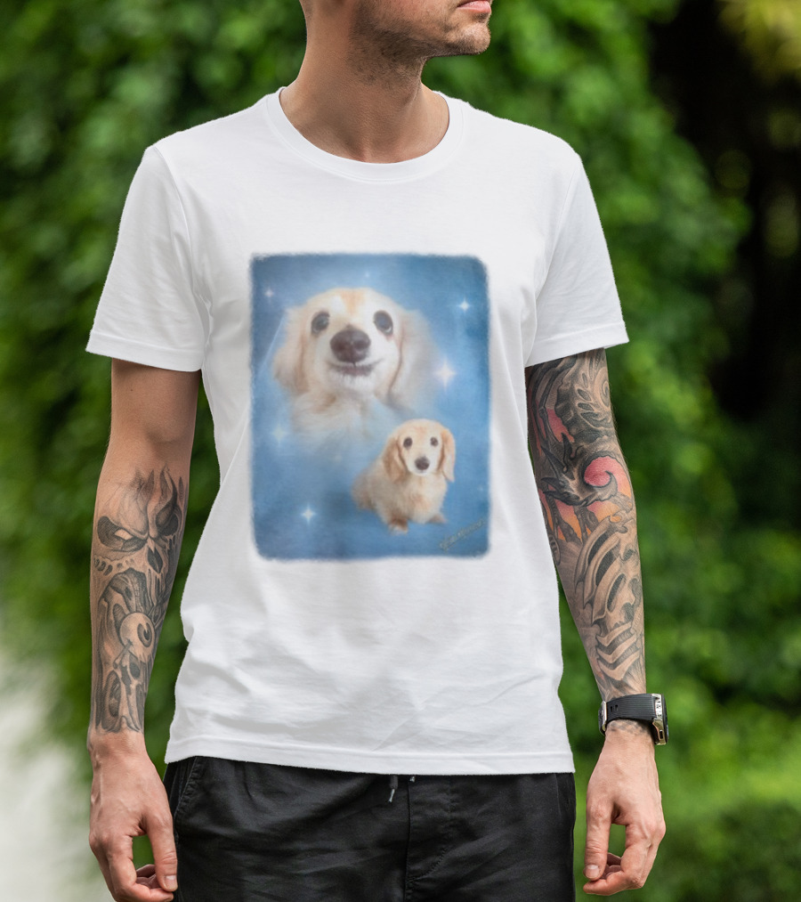 Olan Meows Bella Dog Portrait Classic Blue Stars T-Shirt