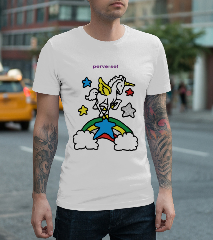 Perverse Pride Bug Girl Rainbow Stars Wings T-Shirt