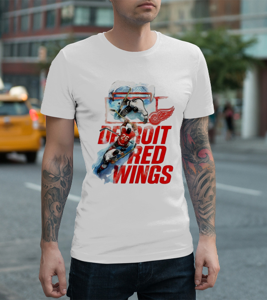 Sana X Detroit Red Wings Hockey Team Action Scene T-Shirt