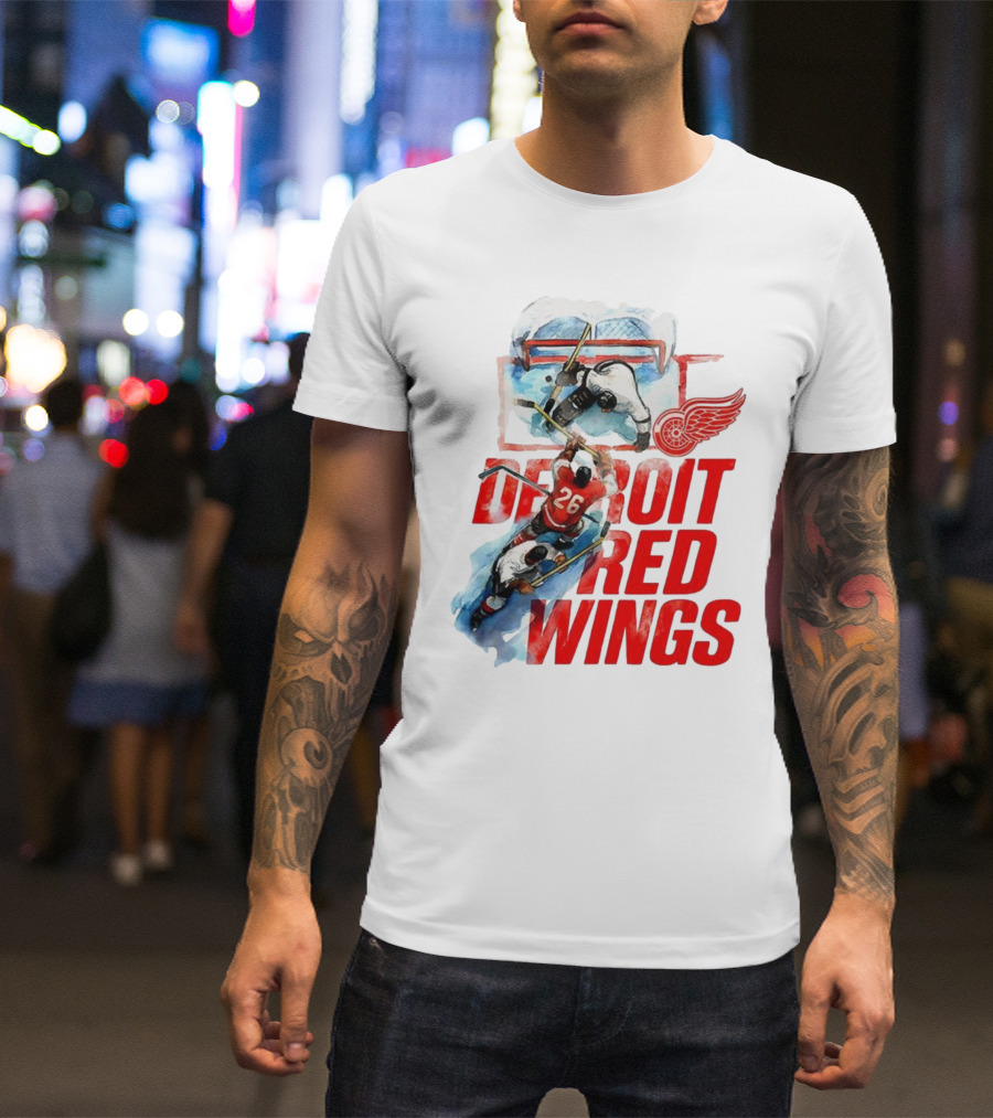 Sana X Detroit Red Wings Hockey Team Action Scene T-Shirt