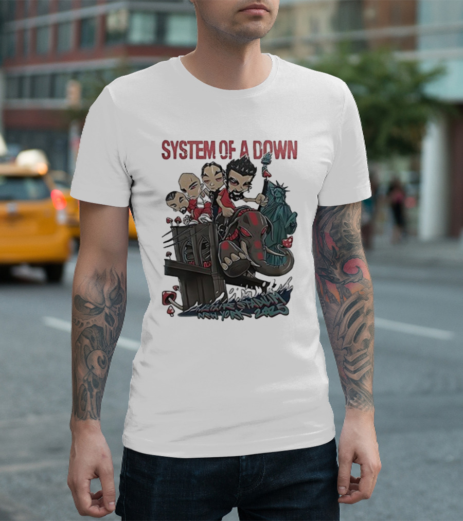 System Of A Down 2025 Chibi Cartoon Yankee Stadium New York T-Shirt