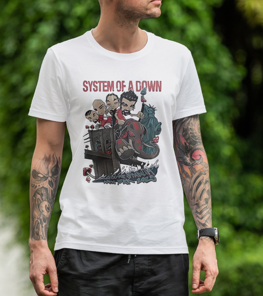 System Of A Down 2025 Chibi Cartoon Yankee Stadium New York T-Shirt
