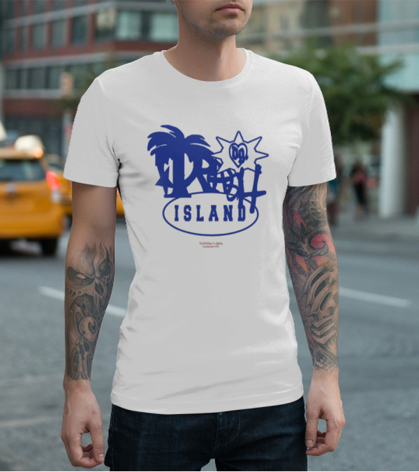 Trash Island Blue And White Palm Star Grafik T-Shirt