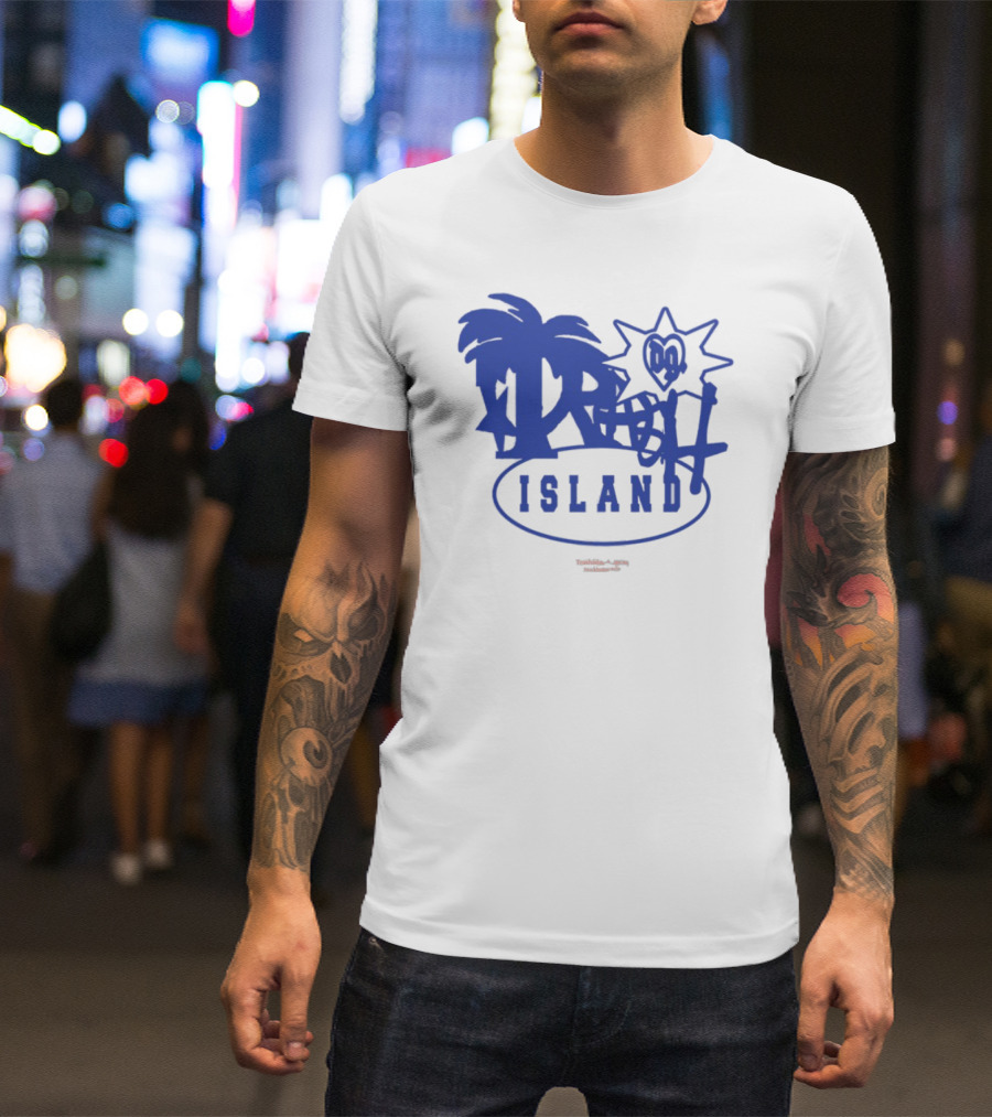 Trash Island Blue And White Palm Star Grafik T-Shirt