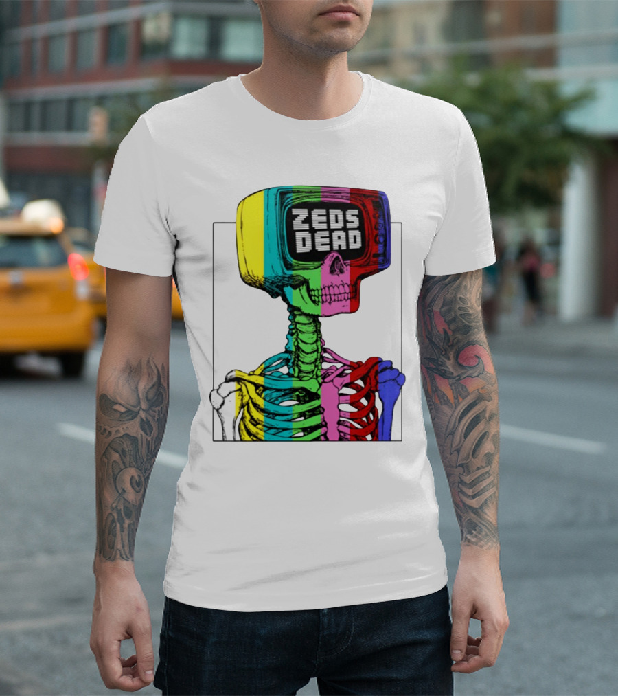 Zeds Dead TV Head Skeleton Multicolor Test Pattern T-Shirt