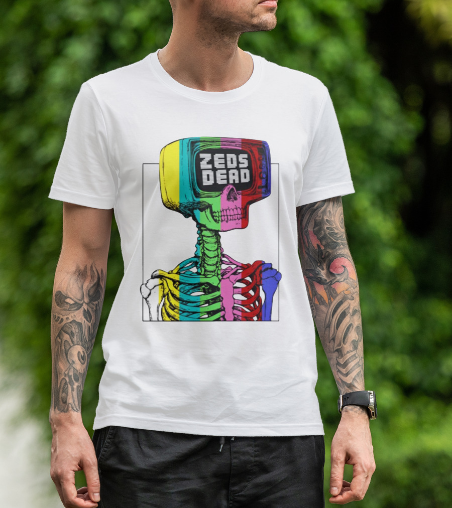 Zeds Dead TV Head Skeleton Multicolor Test Pattern T-Shirt