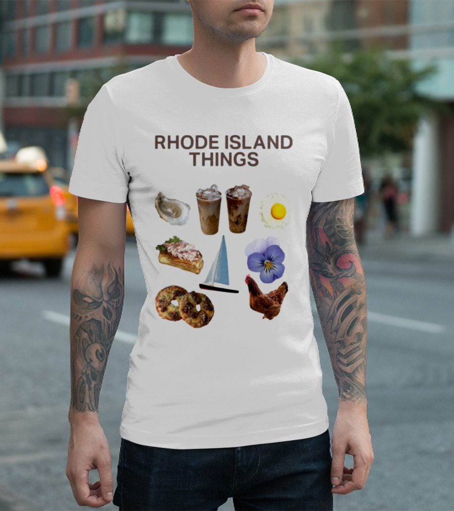 Rhode Island Things Iced Coffee Lobster Roll Sailboat Hen Johnnycakes T-Shirt
