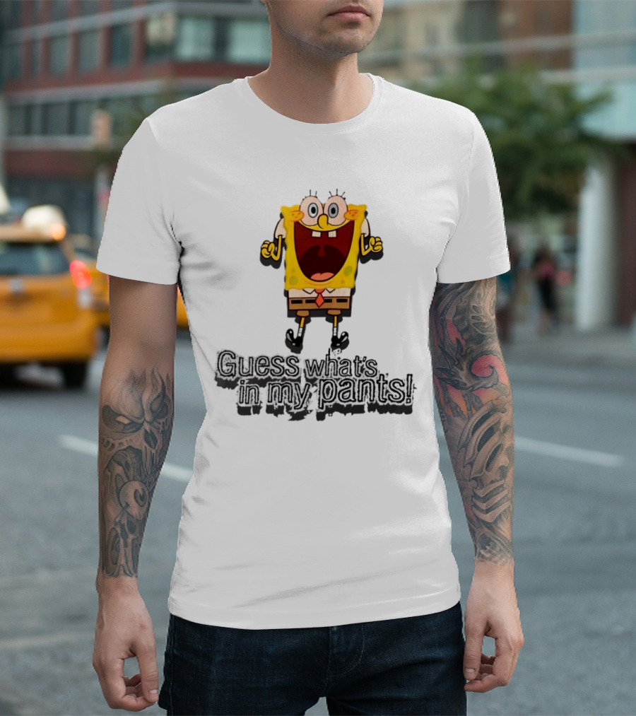 "Guess What's In My Pants Funny SpongeBob SquarePants Patrick Reference" T-Shirt