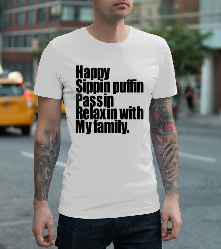 Happy Sippin Puffin Passin Relaxin With My Family Retro Vintage Style T-Shirt