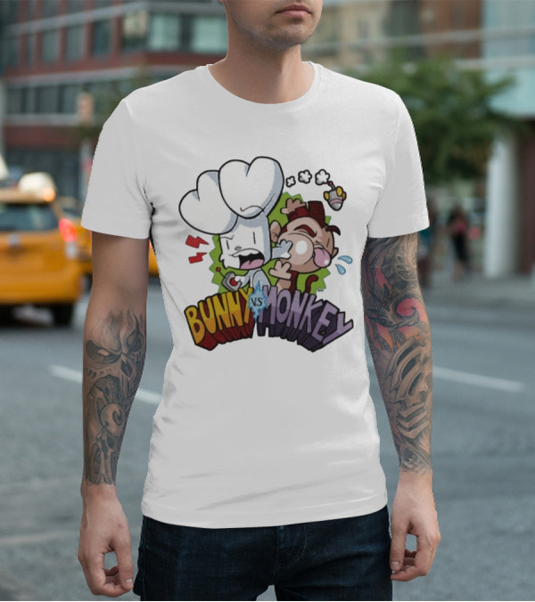 Bunny Vs Monkey Cartoon Rivalry Comic Style T-Shirt