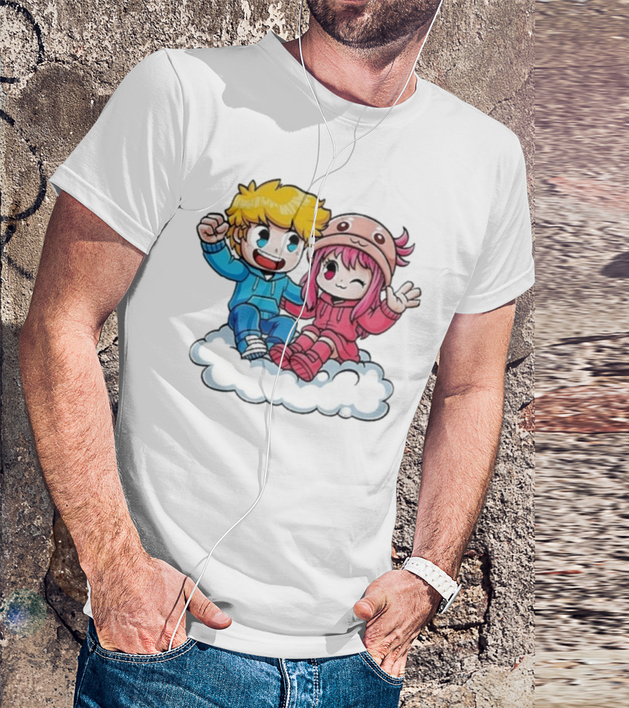 Ukri Et Lea Bio Cute Cartoon Characters On Cloud T-Shirt