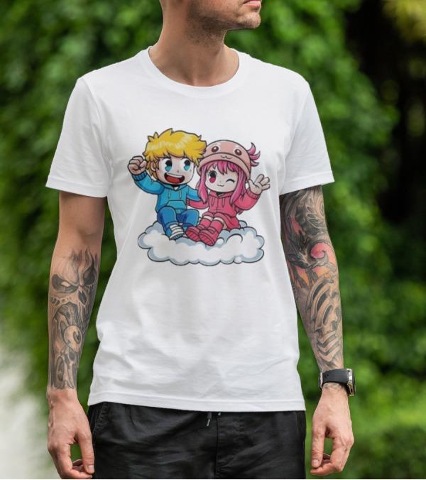 Ukri Et Lea Bio Cute Cartoon Characters On Cloud T-Shirt