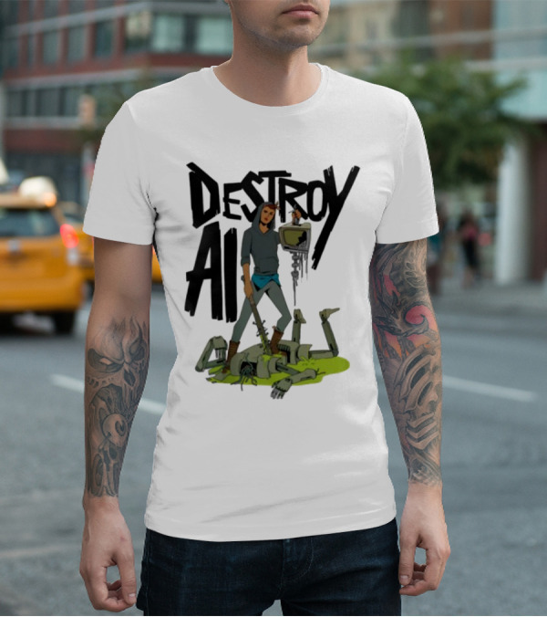 "Aftermath Destroy AI Futuristic Battle Scene" T-Shirt