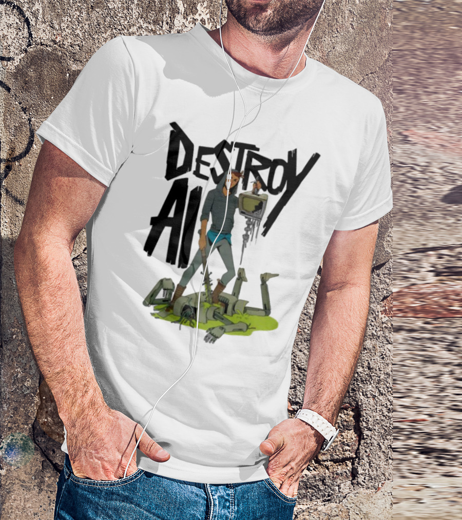 "Aftermath Destroy AI Futuristic Battle Scene" T-Shirt