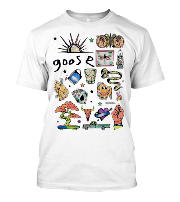 Goose Psychedelic Sunrise And Nature Symbols With Playing Cards Art T-Shirt