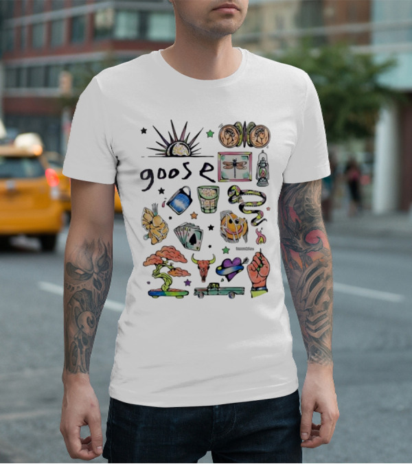 Goose Psychedelic Sunrise And Nature Symbols With Playing Cards Art T-Shirt