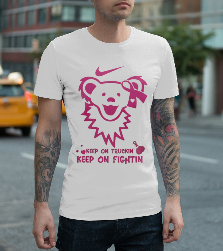 Nike Grateful Dead Bear Keep On Truckin' Keep On Fightin' Breast Cancer Awareness T-Shirt