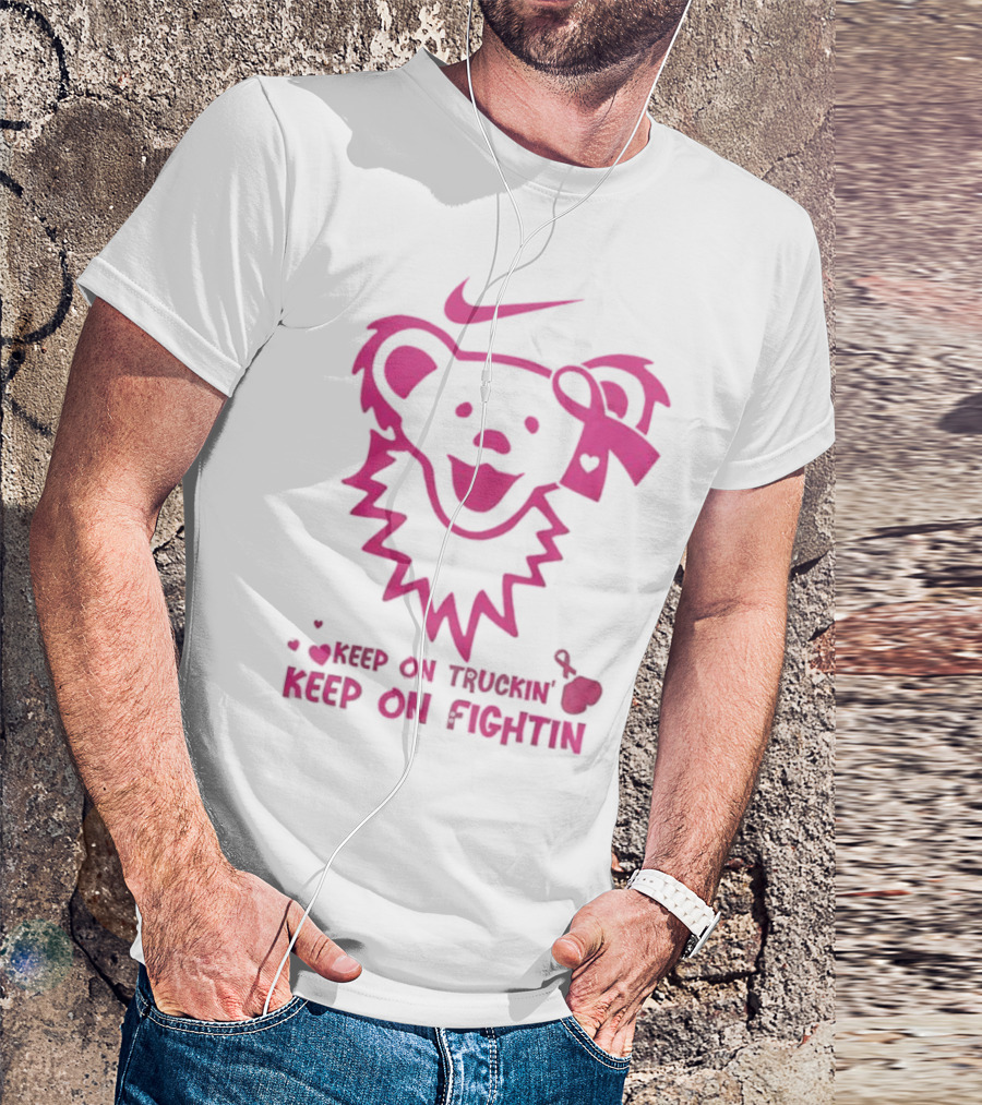 Nike Grateful Dead Bear Keep On Truckin' Keep On Fightin' Breast Cancer Awareness T-Shirt