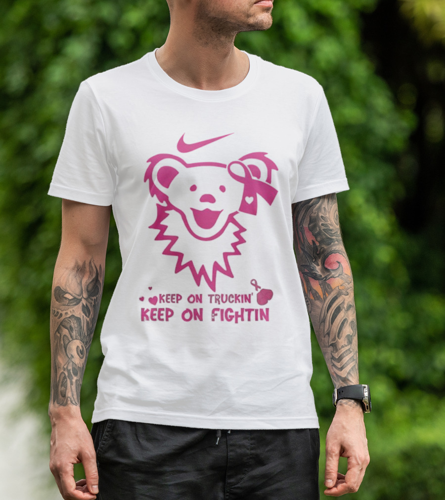 Nike Grateful Dead Bear Keep On Truckin' Keep On Fightin' Breast Cancer Awareness T-Shirt