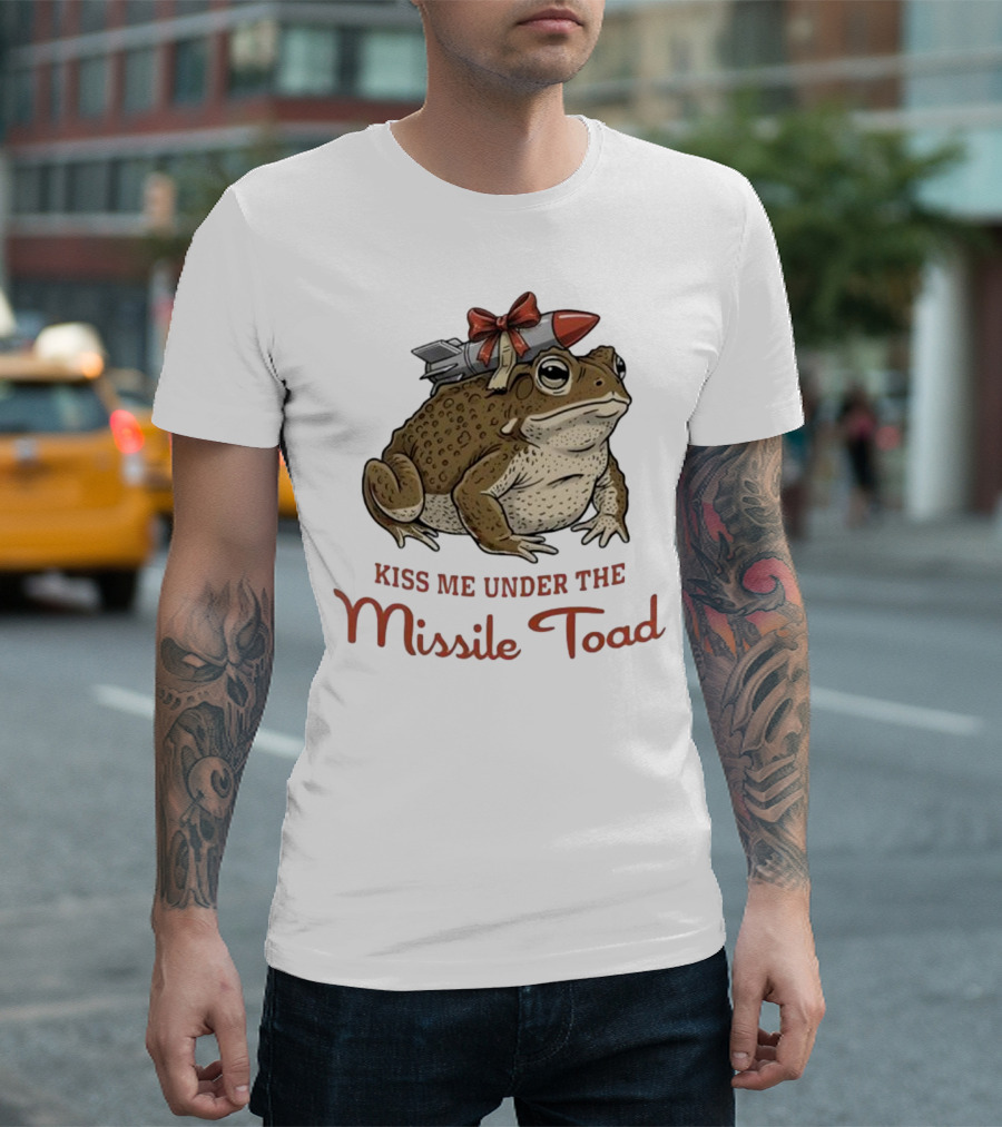 Kiss Me Under The Missile Toad Frog Christmas Holiday Joke T-Shirt