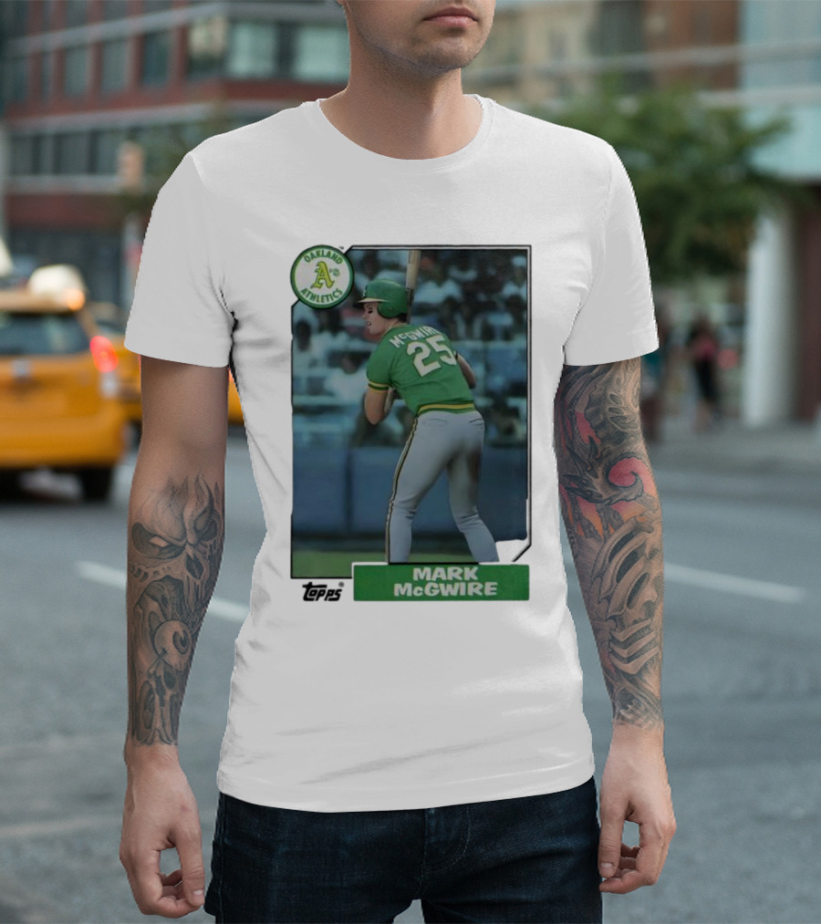 Oakland Athletics Mark McGwire 25 Topps Baseball Player MLB T-Shirt