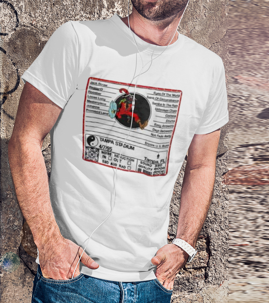 Tampa Stadium Pirate Grateful Dead Tampa Bay Buccaneers 4/7/95 Concert Setlist T-Shirt