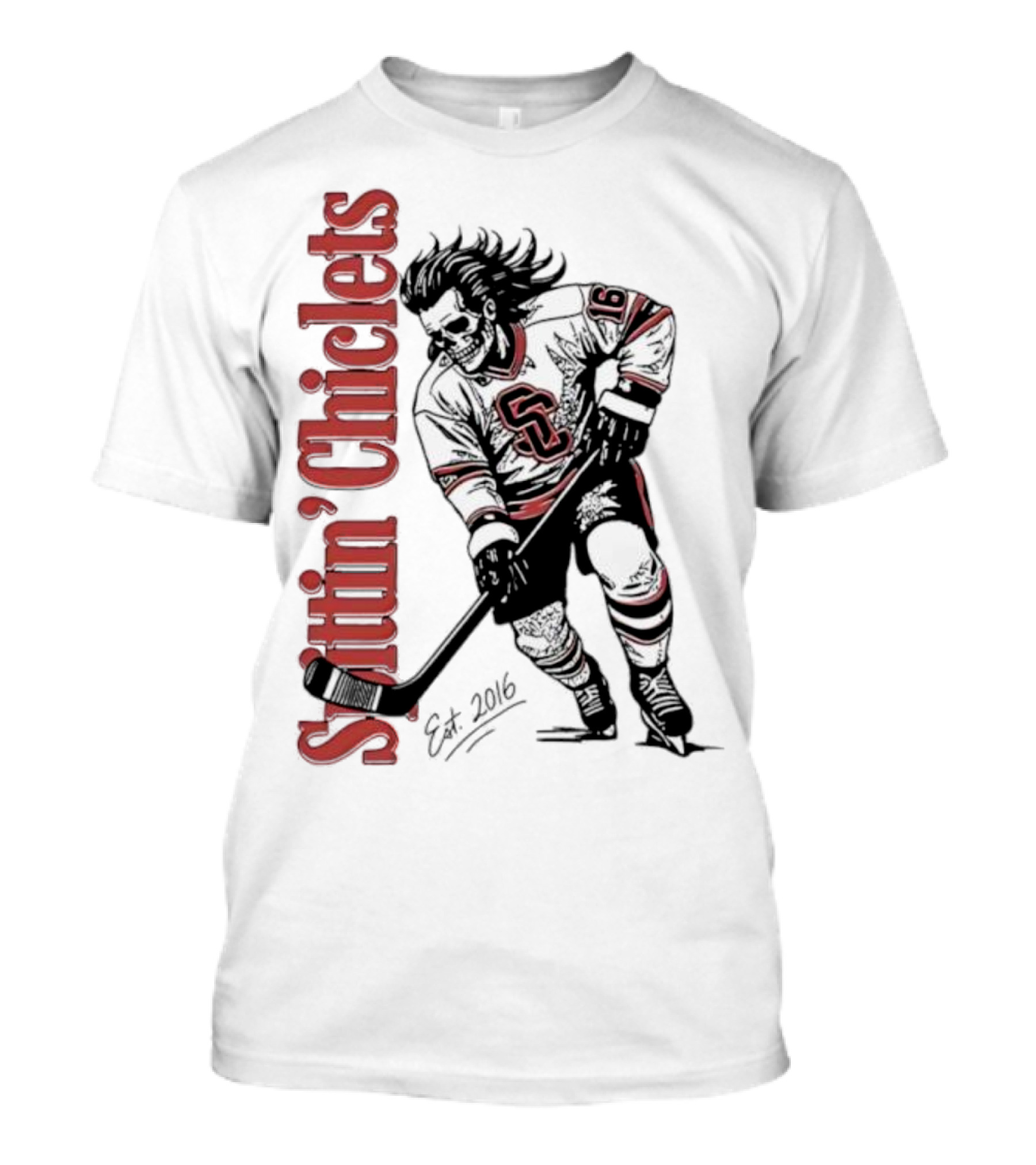 Spittin Chiclets Skullet Skeleton Player Hockey Est 2016 T-Shirt