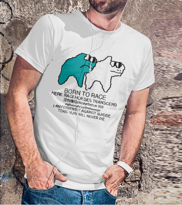Born To Race Here Racehorses Transcend Dinosaur Sketch Duo T-Shirt