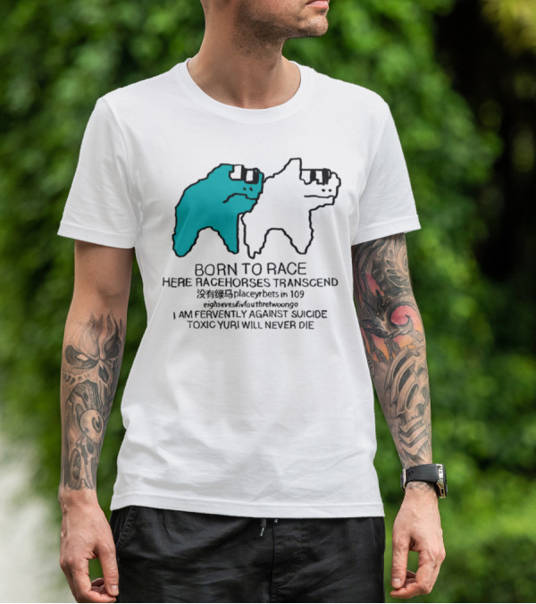 Born To Race Here Racehorses Transcend Dinosaur Sketch Duo T-Shirt