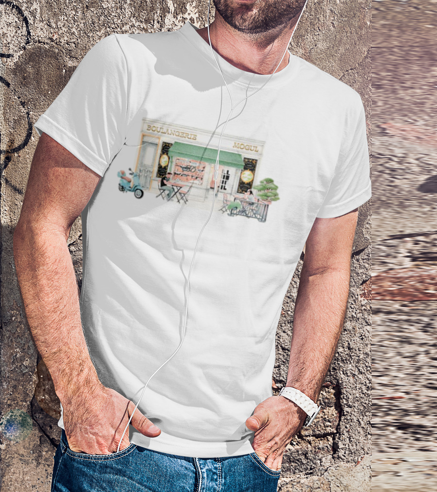 Boulangerie Mogul Cafe Street Scene With Green Awning And Outdoor Seating T-Shirt