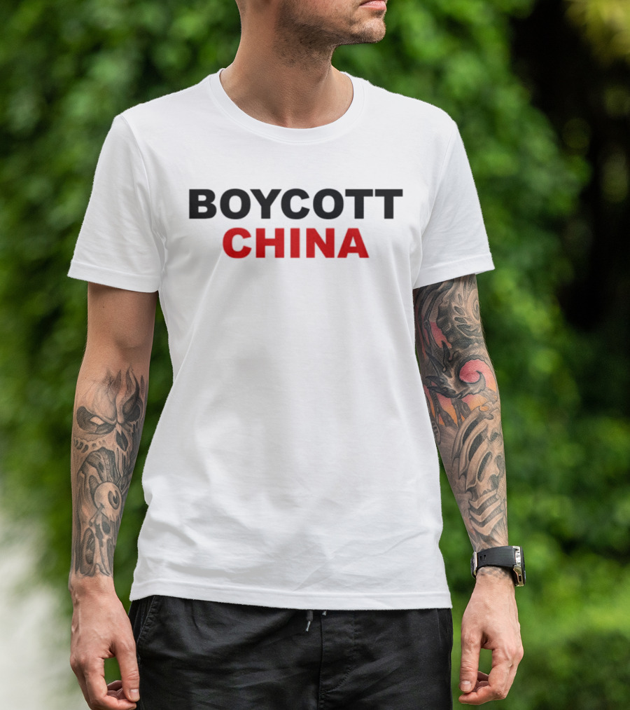 Boycott China Clear Statement Bold Black Red Text T-Shirt