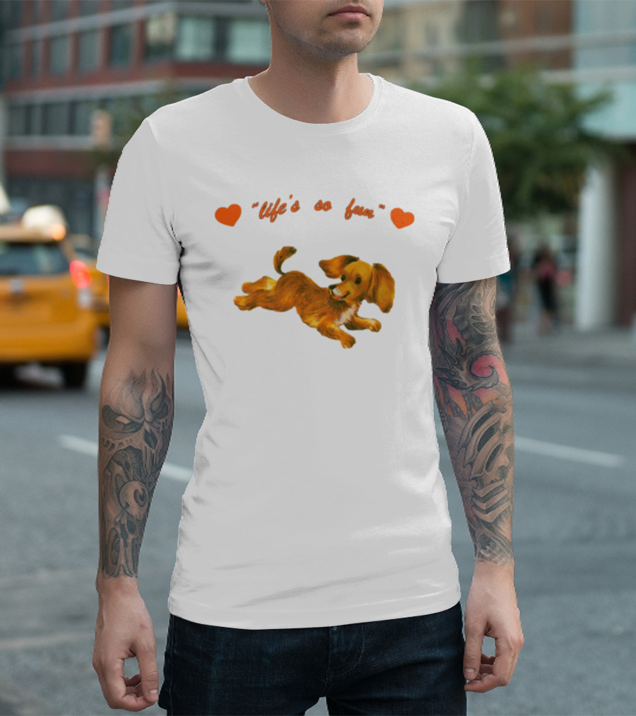 Life's So Fun Playful Dog Hearts T-Shirt