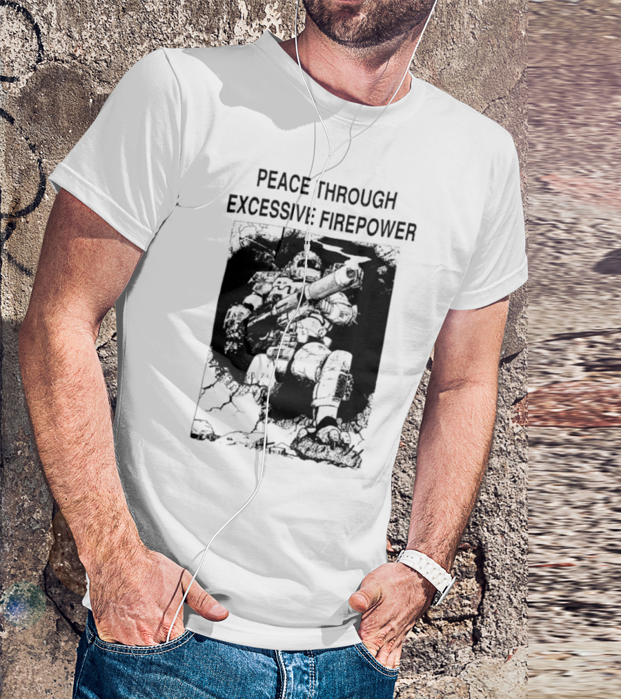 Peace Through Excessive Firepower Combat Tank And Missile Illustration T-Shirt