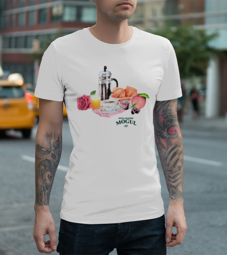 Vintage Breakfast Spread With French Press Coffee And Croissants T-Shirt