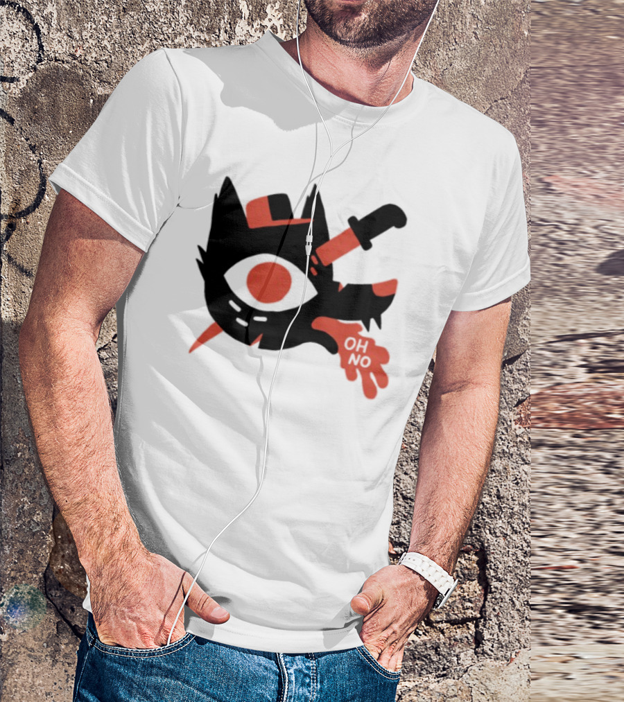 Oh No Dog Red Cartoon Face With Knife And Bone Graphic T-Shirt