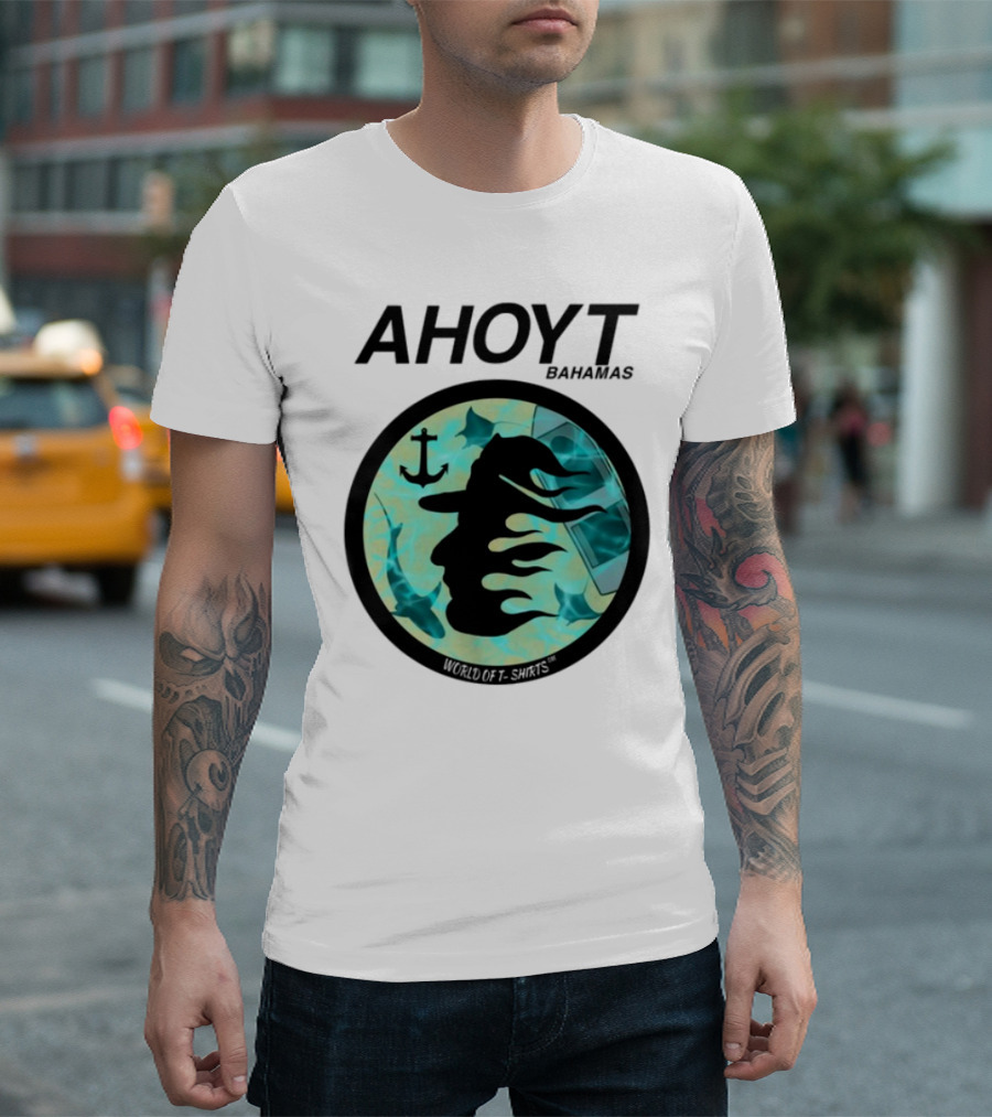 Worldof S Ahoyt Bahamas Anchor Sharks Circle Ocean Theme T-Shirt