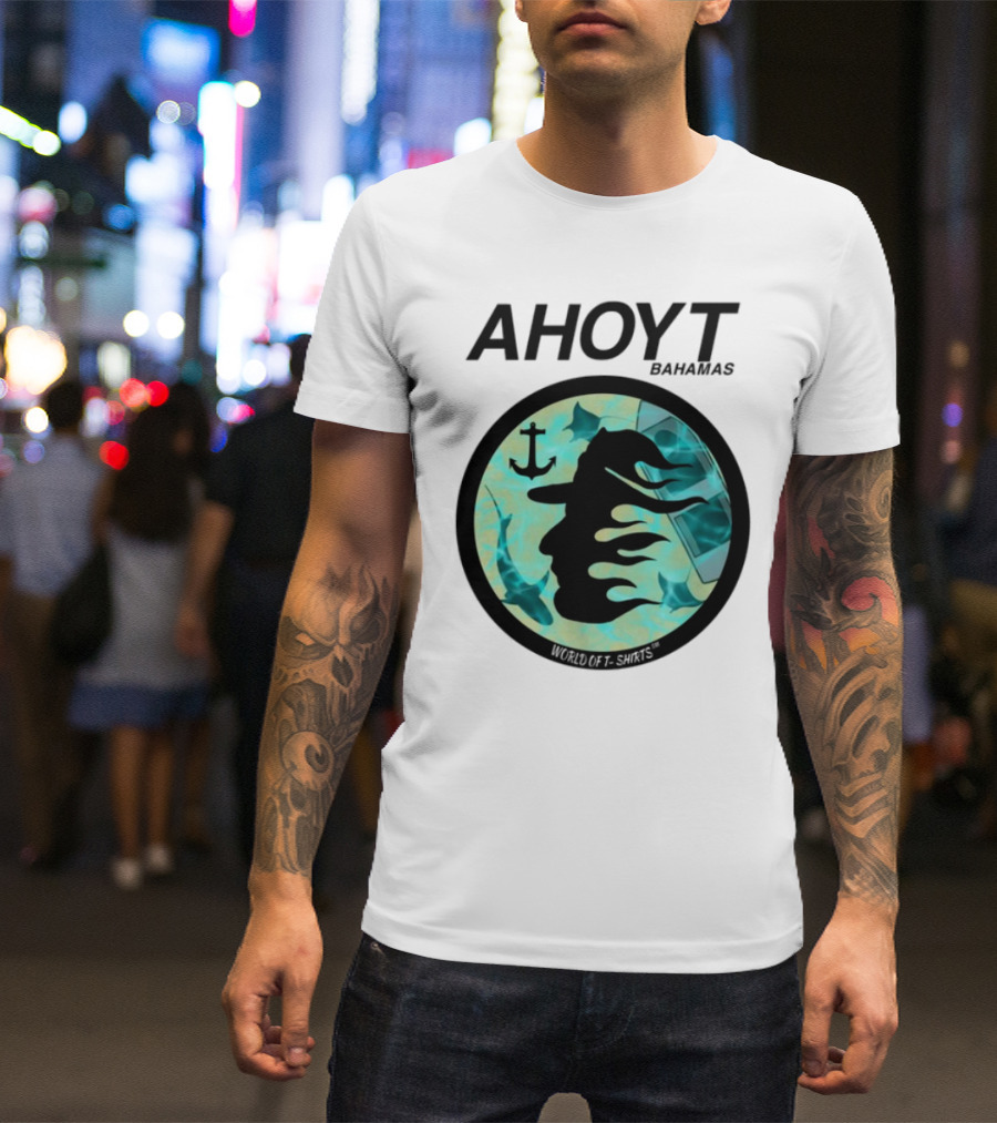 Worldof S Ahoyt Bahamas Anchor Sharks Circle Ocean Theme T-Shirt