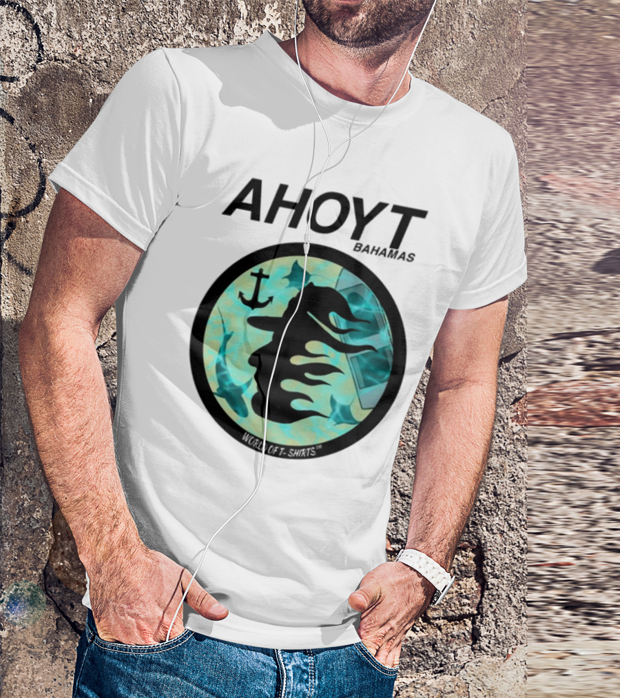 Worldof S Ahoyt Bahamas Anchor Sharks Circle Ocean Theme T-Shirt