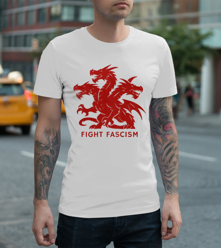 3 Headed Dragon Fight Fascism Anti Fascist Red Dragon Emblem T-Shirt