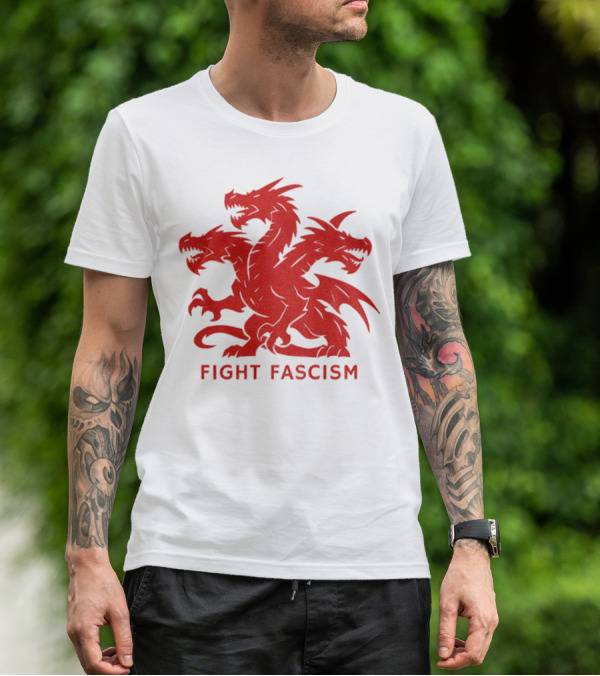 3 Headed Dragon Fight Fascism Anti Fascist Red Dragon Emblem T-Shirt